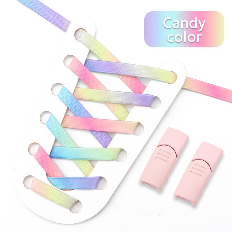1Pari Magnetic Lock No Tie Shoe Laces Rainbow Elastic Laces Sneakers Adults Kids 8MM Wide Flat Shoelaces Rubber Bands for Shoes