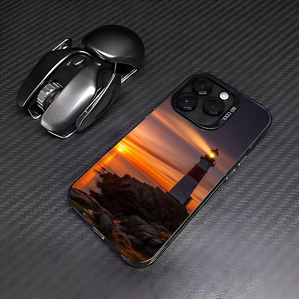 Lighthouse  Phone Case For iPhone17,16,15,14,13,12,11 Plus,Pro Max Colored Silver Plated Inside Cover