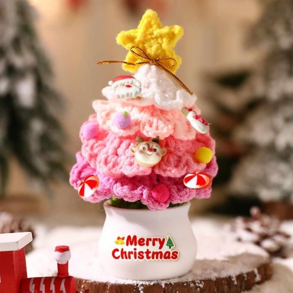 Mini Hand Woven Christmas Tree Crochet Tree Figurines Christmas Tree Decor Finished Tabletop Ornament Christmas Tree Potted