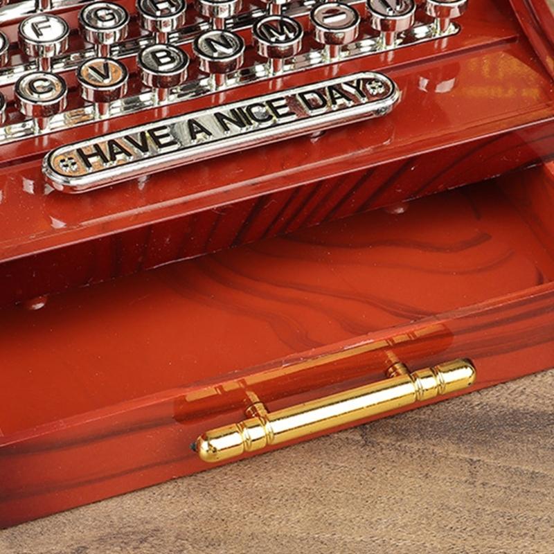 Retro Design Wind Up Mechanical Music Box In Typewriter Shape Sweet Melodies with Drawer Home Desktop Shelf Decors