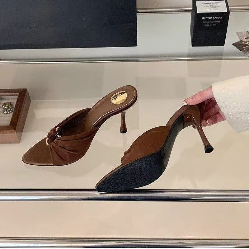 Cool slippers pointed toes thin heels high heels spring and autumn feeling design niche small people look thin and tall