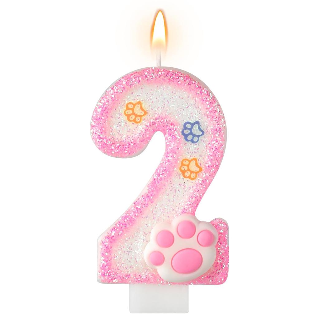 Dog and Cat 3rd Birthday Candle Paw Cake Topper Cupcake Decorations for Pet Theme Party Decor Anniversary Celebrations Supplies