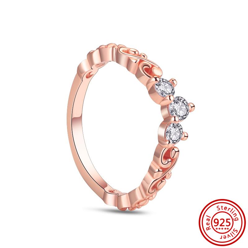 Authentic 100% 925 Sterling Silver Princess Regal Crown Heart Sparkling Zircon Luxury Circle Rings Women Wedding Jewelry