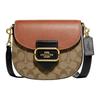 Shoulder Bag Morgan 20 Classic Old Flower All-over Printed Buckle Flap Closure Cowhide Saddle Crossbody Small Size Women's Brown with Rust Color