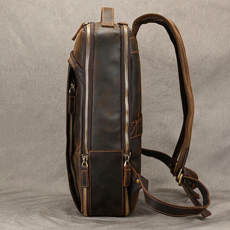 Vintage Crazy Horse Leather Casual Backpack Men'S Leather Backpack 15 Inch First Layer Cowhide Student School Bag Travel Bag