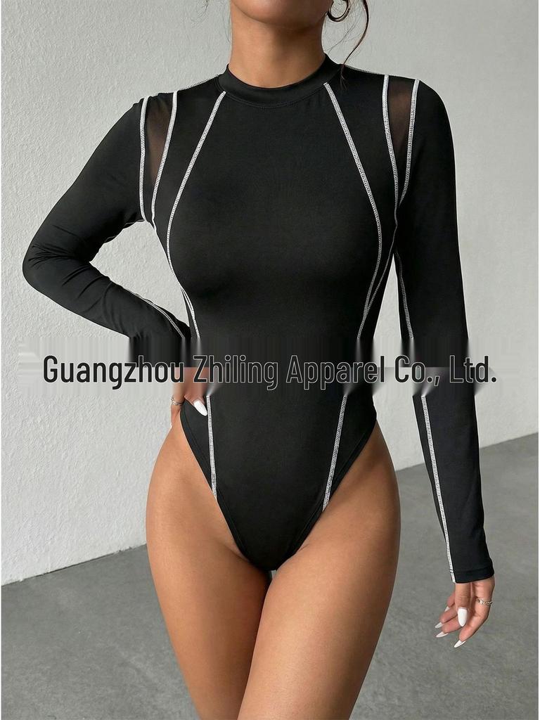 Spring 2026 Sexy Mesh Long Sleeve Bodysuit for Women