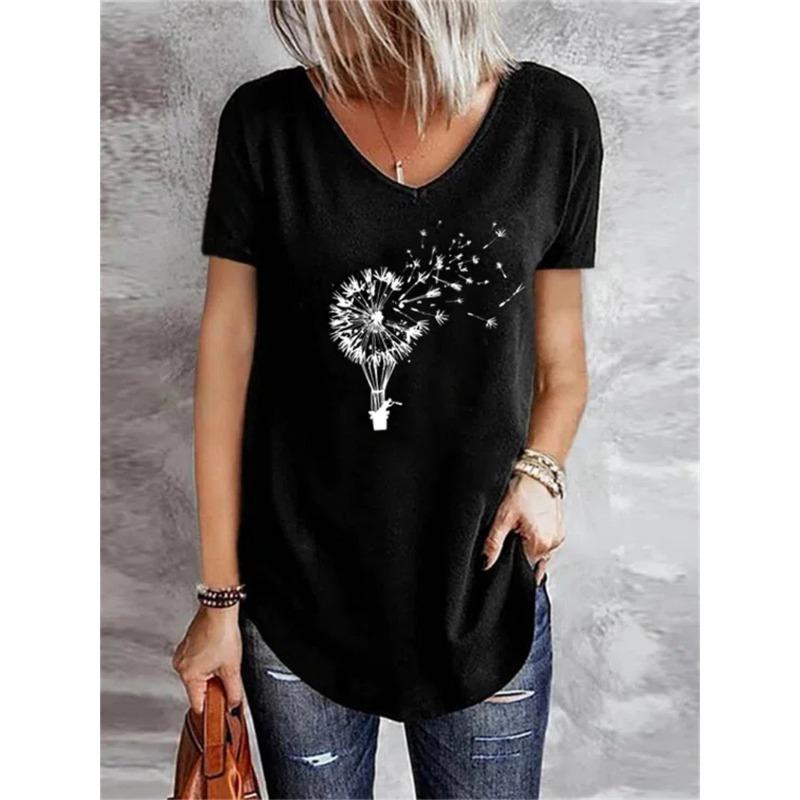 Dandelion Soft 3D Printed Y2k Fashion Women Basic T-Shirt Elegance Vintage Short Sleeve Elegant Casual Comfortable Polyester