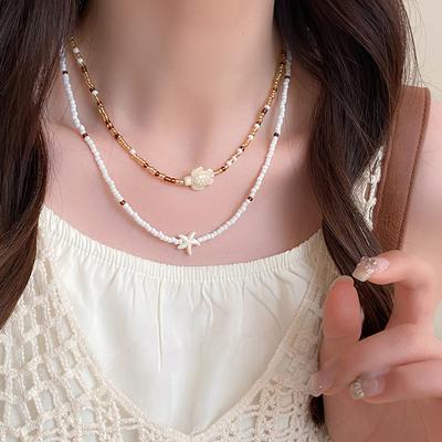 Starfish Glass Beaded Turtle Pendant Necklace Fashion Holiday Style Collarbone Chain Versatile Niche Temperament Jewelry