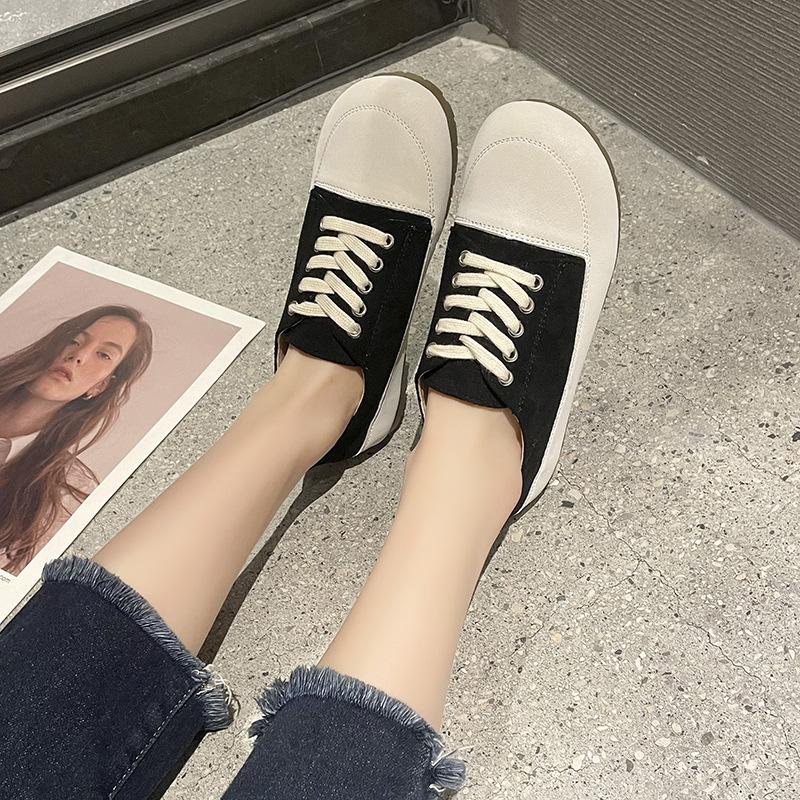Little white shoes women's new fashion sneakers flat bottom round head casual lace-up board shoes women's tide
