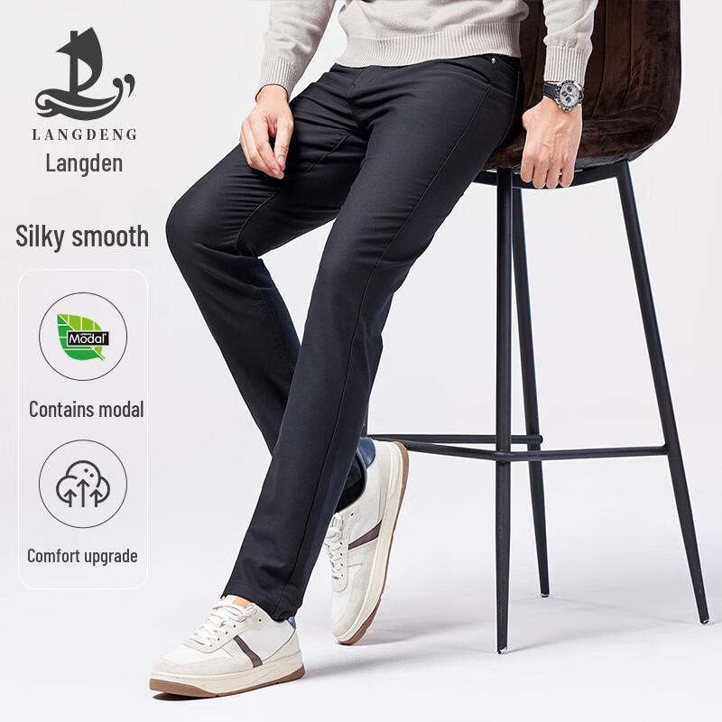 Langdeng Men s Versatile Business Casual Straight-Fit Trousers 32