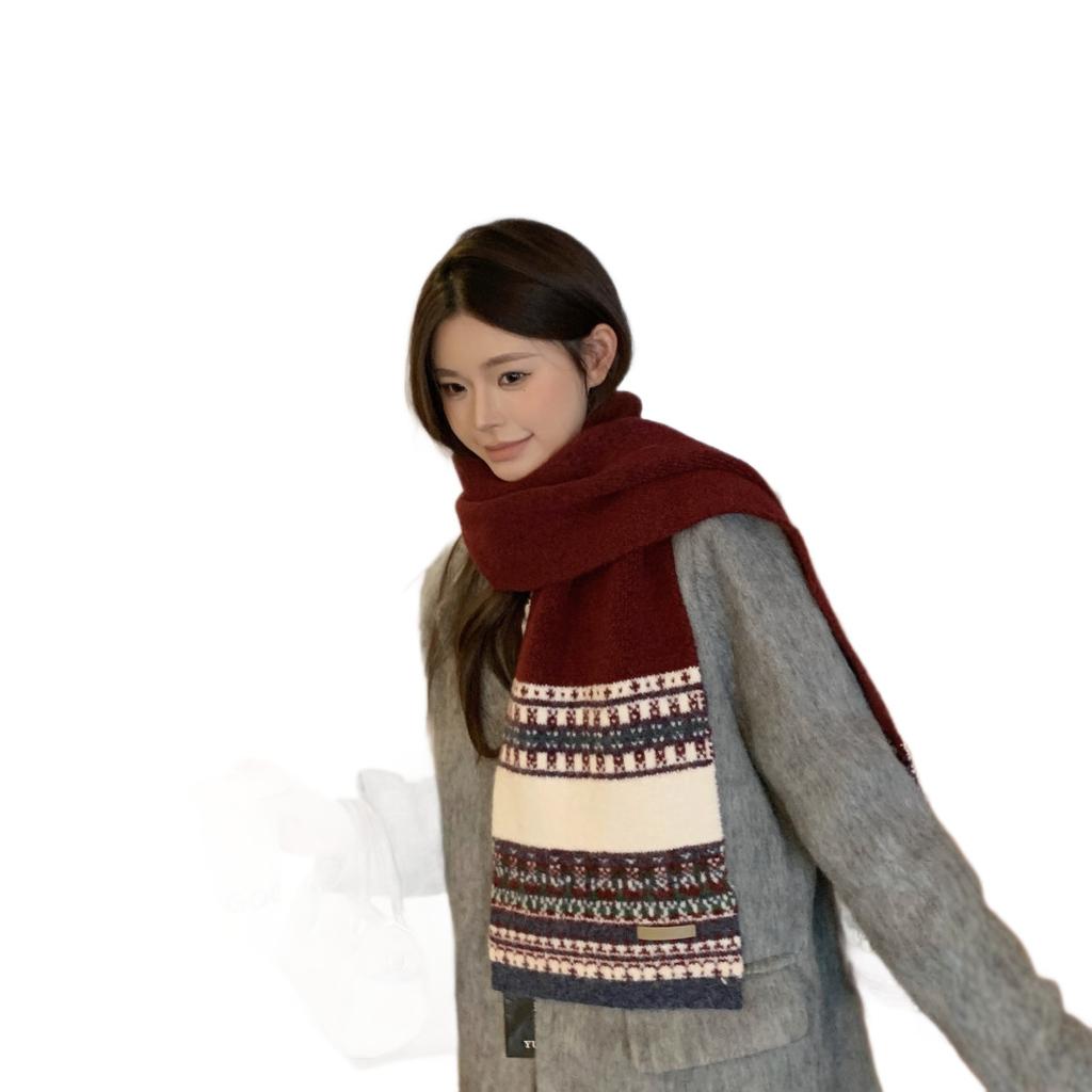 Fair Island Wind Jacquard Knitted Scarf Women's Winter New Warm Versatile Student Couple Neck Scarf Tide