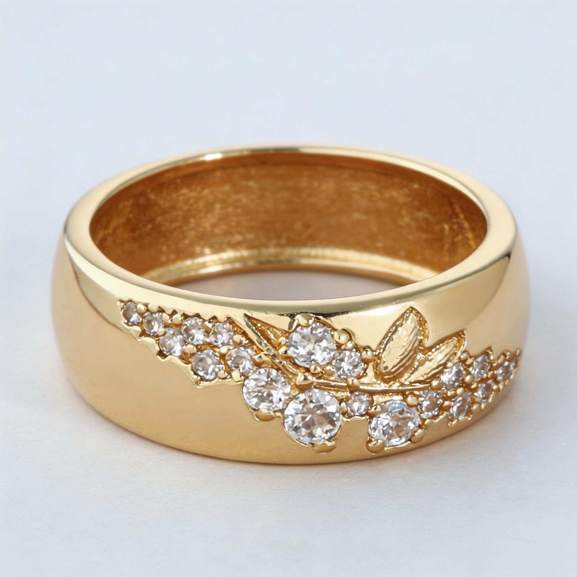 Copper Zirconia Inlaid Branch Flower Ring - New Hot Style Bestseller Size 9 золотой