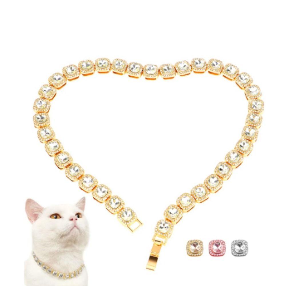 Rhinestone  Dog Chain Collar Zinc Zinc Alloy Pet  Necklace Luxury Shining Pet Collars  Cats