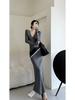 French High-End Ribbed V-Neck Knit Dress - Autumn/Winter Light Mature Slimming Bodycon Style