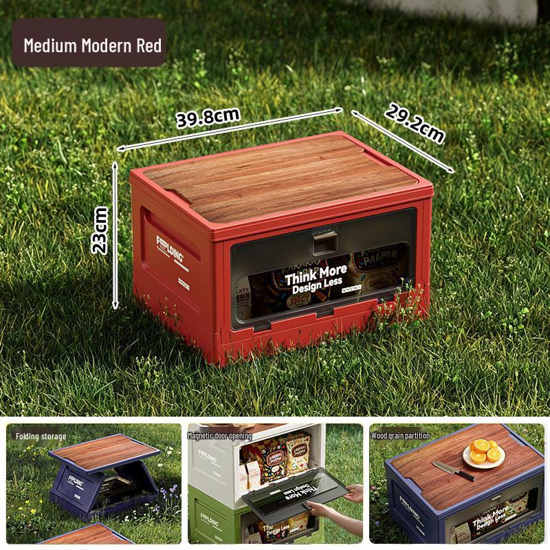 Extra Large Outdoor Storage Box: Side-Opening, Wood Lid, Foldable Camping & Car Trunk Organizer