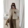 Womens Short Cotton Puffer Jacket 2026 Winter Loose Fit Round Neck Warm Coat Korean Style Casual Outerwear