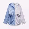 Spring New Women clothes Western Style All-Match Patchwork Stripe Poplin Loose Lapel Shirts 4764020