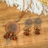 3pcs Brown Earrings+Necklace Zircon Set Tassel Hollow Out Ornaments Pendent Necklace Sweater Chain Daily Wear Gifts