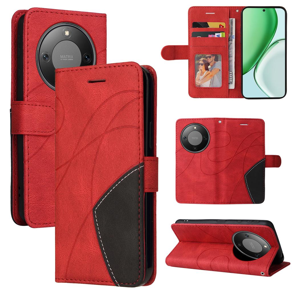 For Honor Magic8 Lite 5G/X9d 5G/X70 5G Leather Phone Case Stand Wallet with Bi-colour Splicing Design