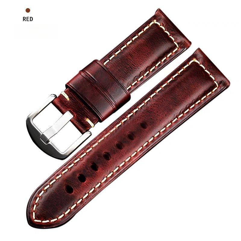 

18 20 22 24 26 мм винтажный кожаный ремешок для часов - высококачественный двухслойный универсальный ремешок для часов Panerai Seiko Ghost Smart Watch Strap 20mm