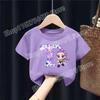 KPop Demon Hunters Child Short Sleeve T-shirt Movie Themed A-Z Letter Print Polyester Tops Girls Kawaii Casual Round Neck Tees