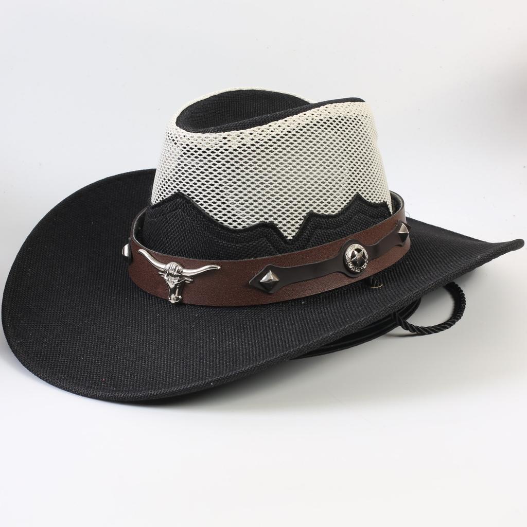 Western Cowboy Hat Men and Women Summer Breathable Sunscreen Visor Hat Big Brim Outdoor Travel Straw Top Hat