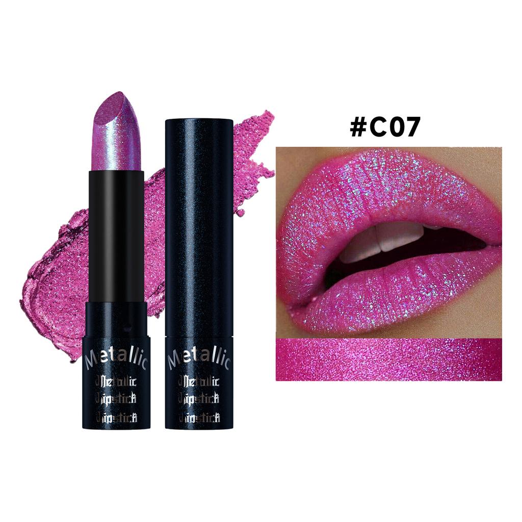 Waterproof Lipstick Long Lasting Shimmer Pigmented Lip Color - Glittery Shiny Finish for Party Holiday & Birthday Makeup
