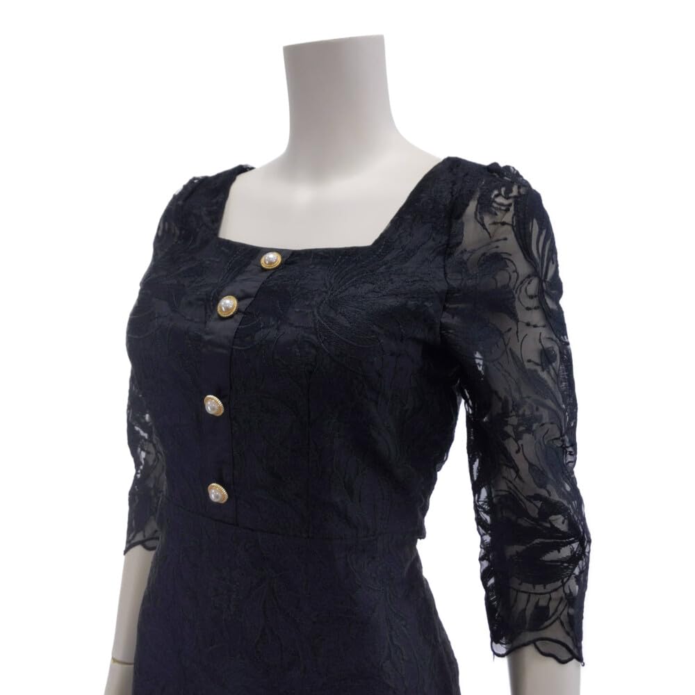 GRAXIA Cabaret Midi Perfect for Hostess Square Pearl Size L Dress, Dress, High-Waisted, Hostesses, Clubs, Lounges, 3/4 Sleeves, Neck, Buttons, Lace,