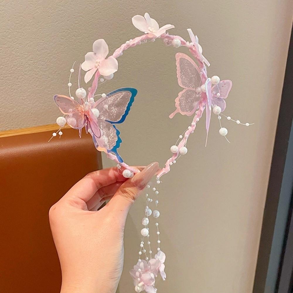 Handcrafted Embroidery Princess Flower Crown Kids Floral Hair Hoop Flower Girl Accessory