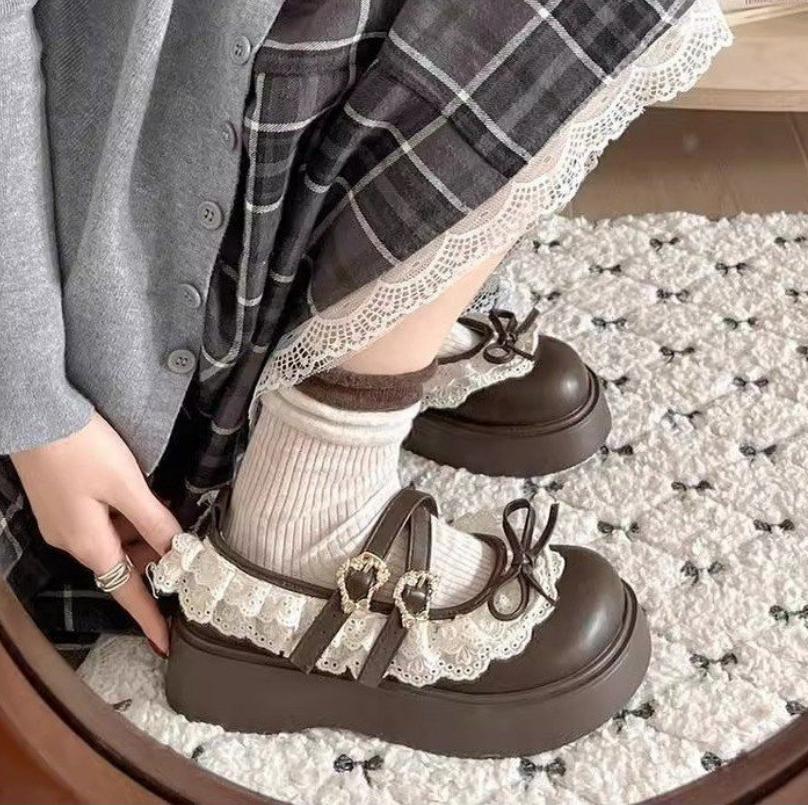 Designer Women's Mary Jane Shoes Elegant Butterfly-Knot Thick Heel Fashionable Party Dress Footwear Platform Tabis Lolita Shoes