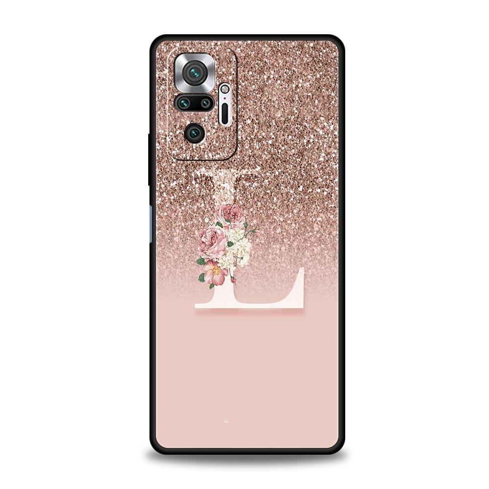 Phone Case For Xiaomi Redmi Note 14 13 12 5G 11 10 Pro Plus 4G 9S 9 14C 13C 12C 10C 9C 9A Soft TPU Cover Letter Pink Shiny M R