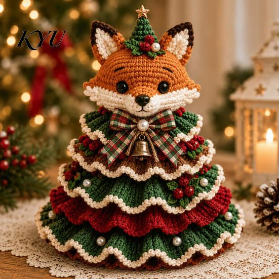 Step by Crochet Tutorial Animal Xmas Tree Kit, Christmas DIY Cute Parent Child Crafting Projects Highland Cow Forest Craft Kit for Beginners, Holiday