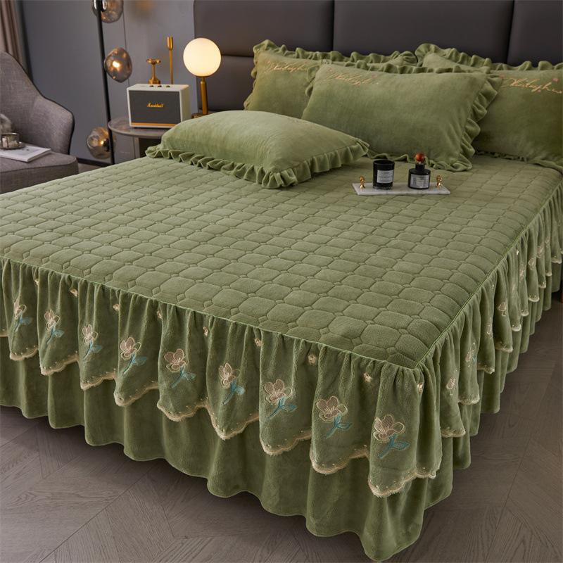 Jupe de lit en Fiber de lait d'hiver, couvre-lit matelassé en dentelle, épais et chaud, couverture de matelas en polaire pour bébé, literie en molleton de corail