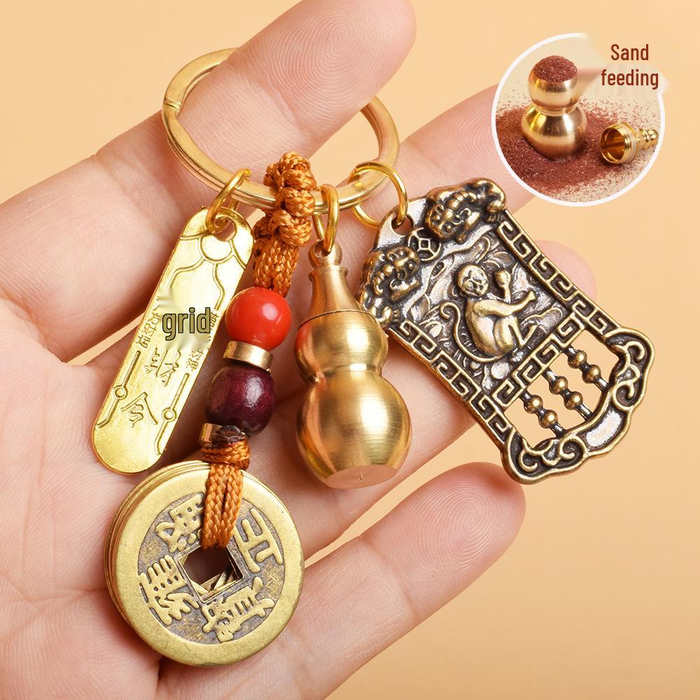 Zodiac Guardian God Abacus Keychain with Five Emperors Coins & Wealth Amulet