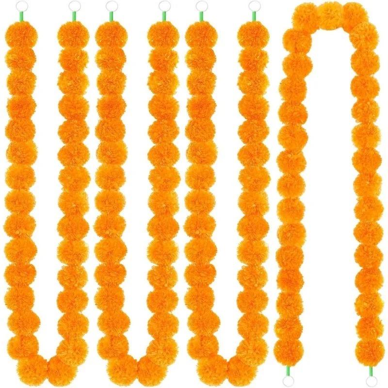 

150CM Artificial Marigold Wreath Home Room Decor Dining Table Party Artificial Flower Decoration Wedding Decor Diwali Accessory оранжевый