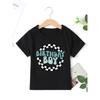 European Sizes Black And White Checkered Birthday Boy Letter Print Kids' Birthday T-Shirt