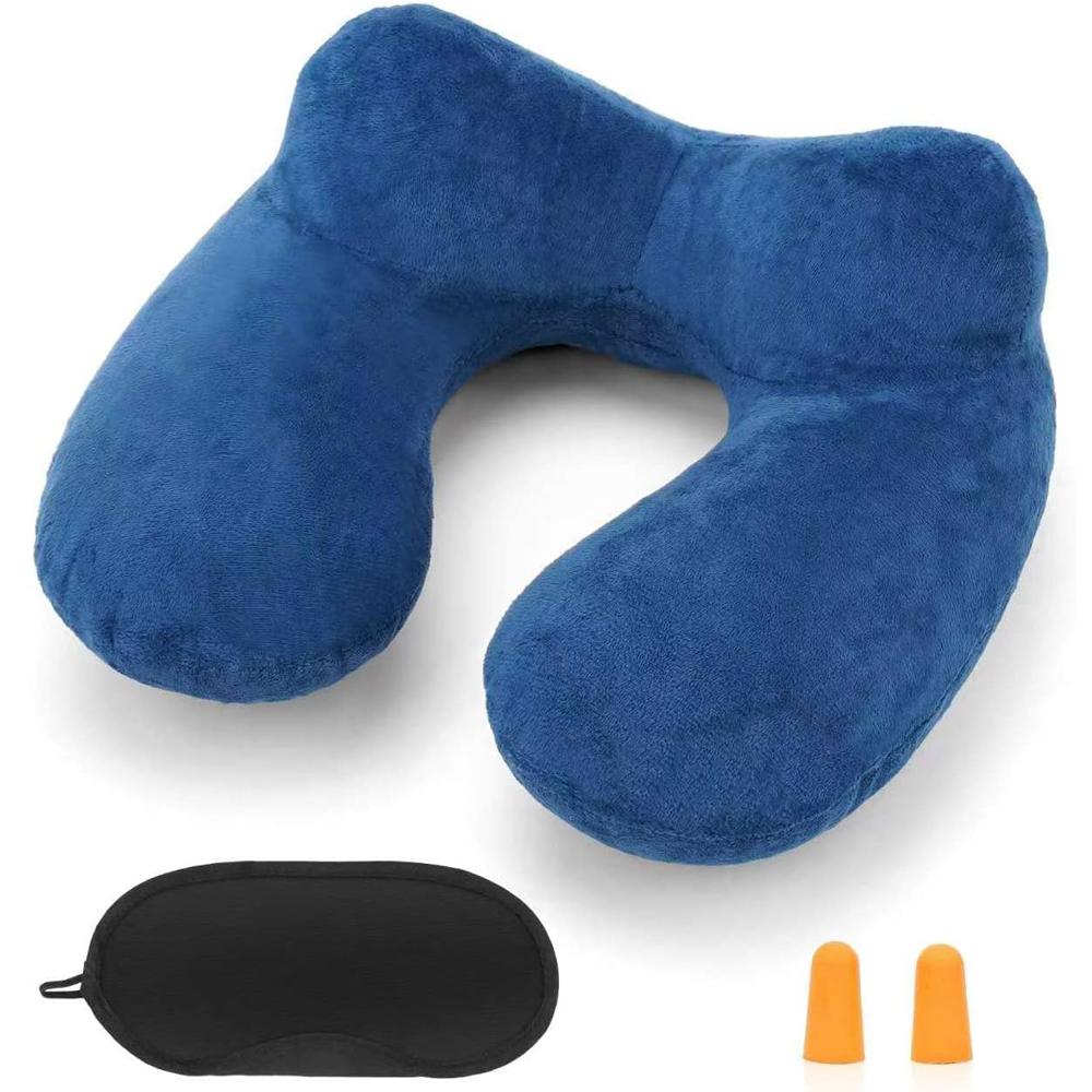 Inflatable Travel Pillow with Soft Velvet Cover & Carry Bag, Neck Support for Airplane, Car, Office & Adult Sleeping