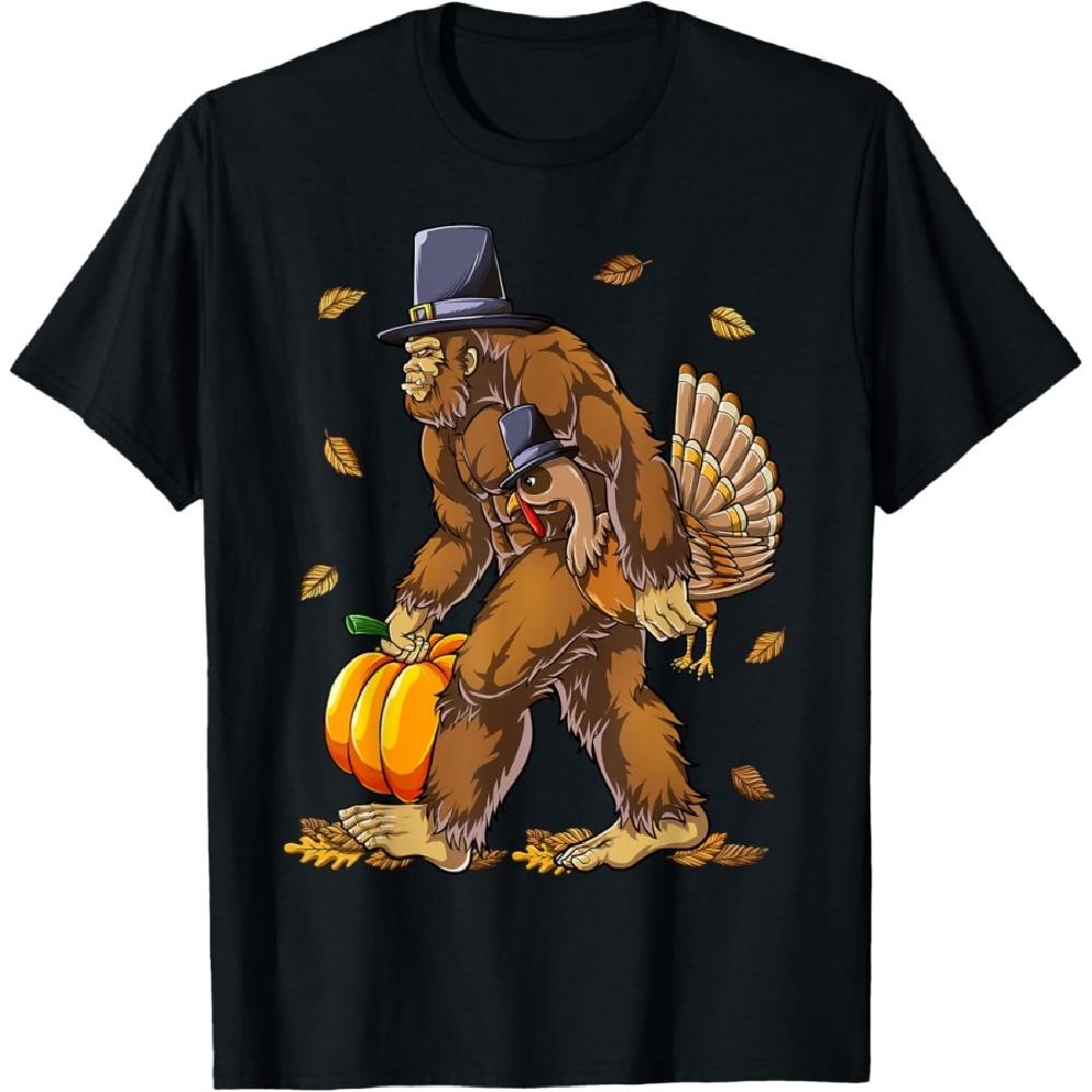 

Bigfoot Pilgrim Turkey Pumpkin Thanksgiving Day Boys Men T-Shirt XXXXXL чёрный