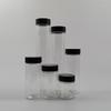 Black Lid Wide Mouth PET Food Jar for Snacks, Nuts, Grains, and Honey.