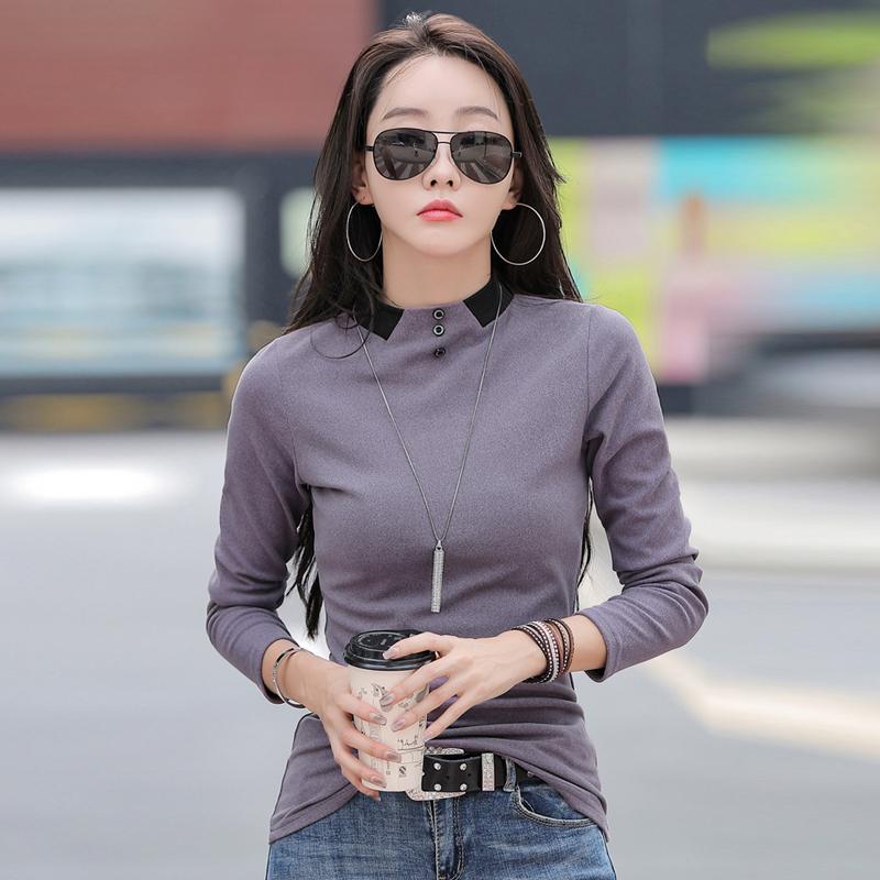

Хлопковая женская рубашка с длинным рукавом, женские весенне-осенние женские топы, футболка в Корейском стиле, офисная женская футболка, повседневная блузка XXL фиолетовый