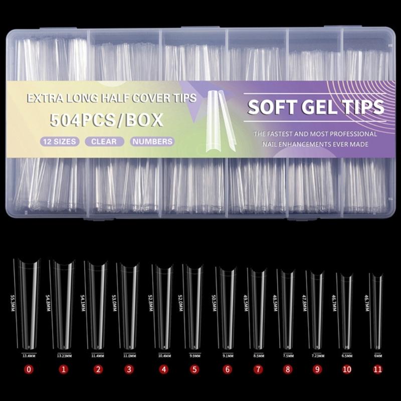 504x Clear Nail Tips for Acrylic Nails Extra Long Full Cover Tips Ballerinas False Nails Soft Gels Tips Nail Supplies