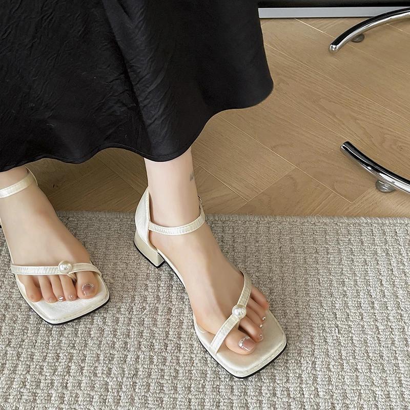 Fashion Ladies Shoes 2025 High Quality Buckle Strap Women's Sandals Fashion Open Toe Dress Summer String Bead Best Seller Heeled Sandals