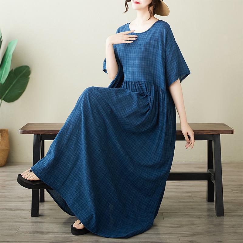 

New Plus Size Summer Fashion Printed Round Neck Short Sleeve Maxi Dress Plus Size One Size
