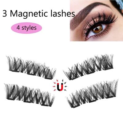 4 Pcs Fashion Glue-free Long Cilia Triple Magnet False Eyelashes Cross Wispy Extension Tools