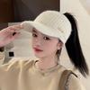 Empty top wool hat female autumn and winter leaking ponytail cycling to keep warm knitted confinement morning running thickened baseball cap