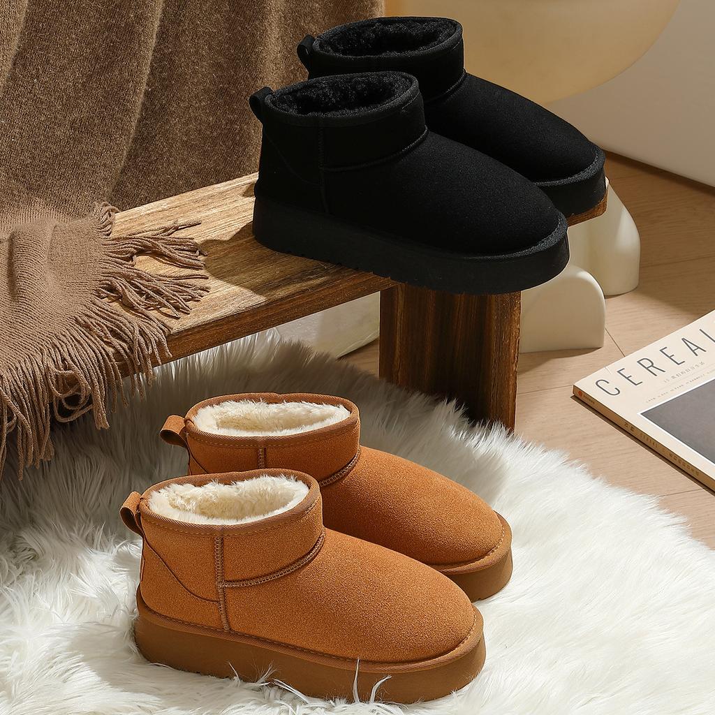 Suede Snow Boots Winter Thick-soled Non-slip Home Thick Plush Thermal Bag and Cotton Shoes