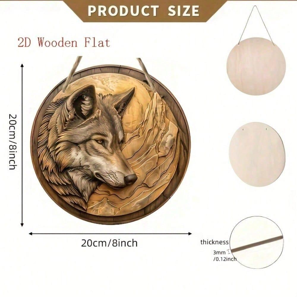 Rustikales Wolf Holz Wandkunst 2D Flach geschnitzt Goldenes Schild Bauernhaus Zuhause Büro Bar Man Cave Dekoration