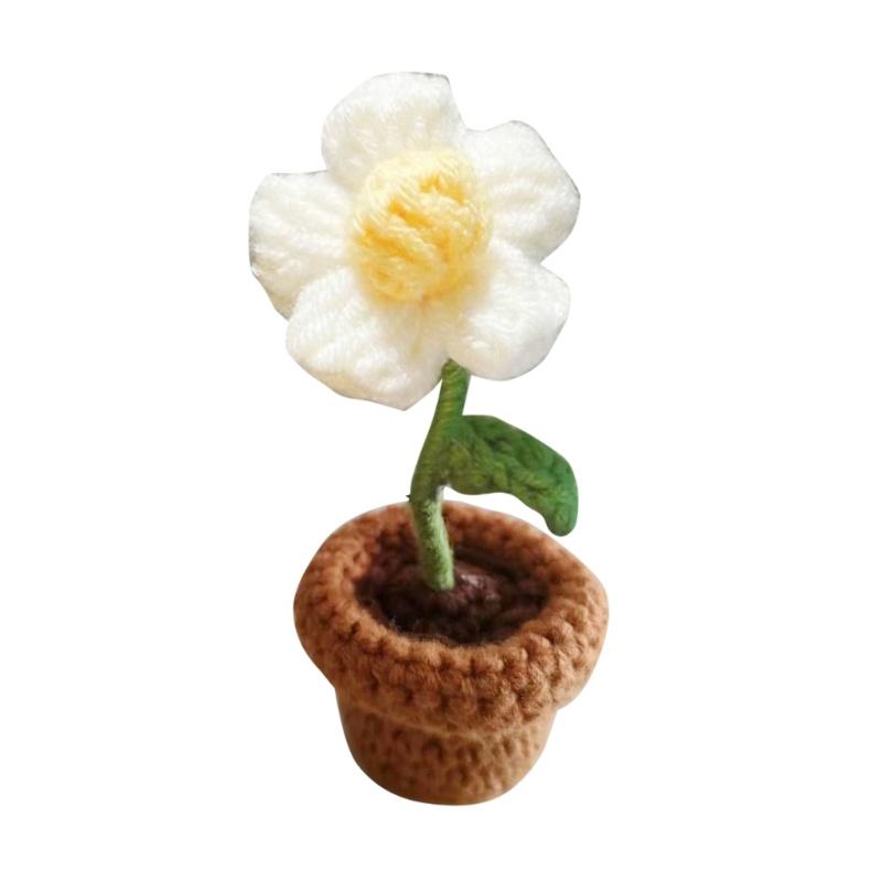 Potted Plant Handmade Crochet Artificial Knitting Flower Home Decor Diy