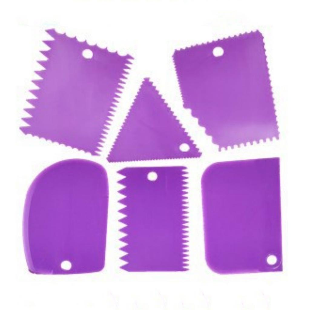 6PCS Cake Scraper Smoother Trapezoidal Semicircle Arc Triangular Sawtooth Cream Scraper Cake Making Tool Set Purple