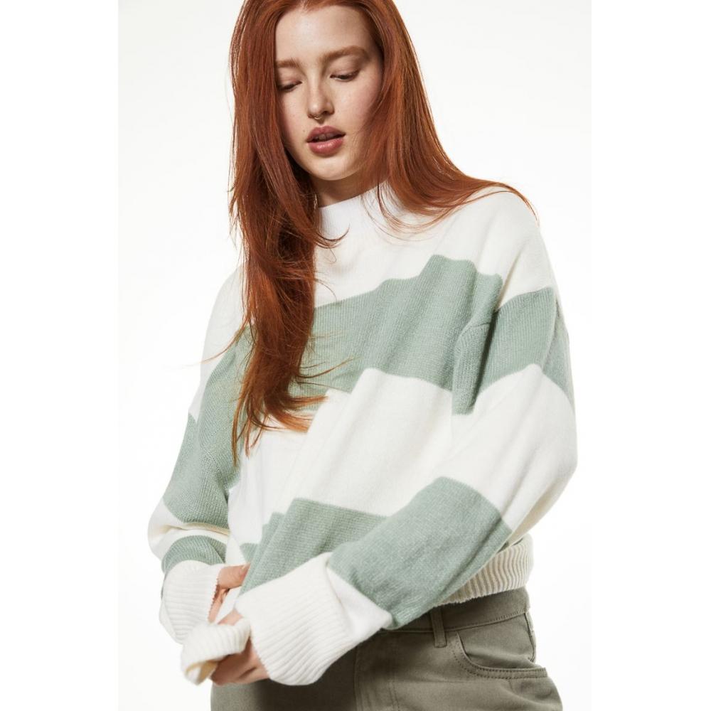 

H M jacquard knit sweater cream stripe